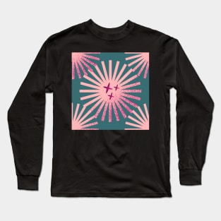 Pink  geometric digital flower pattern by family curios, Long Sleeve T-Shirt
